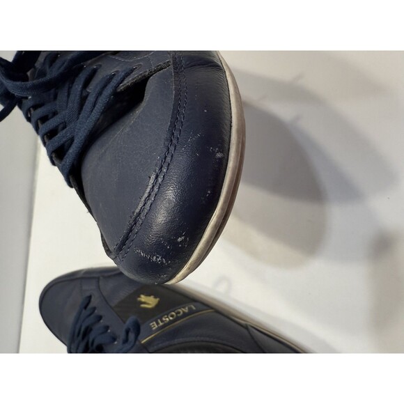 Lacoste Shoes Mens Size 13 Navy Blue Leather Low Top Casual Sneakers Gold Logo